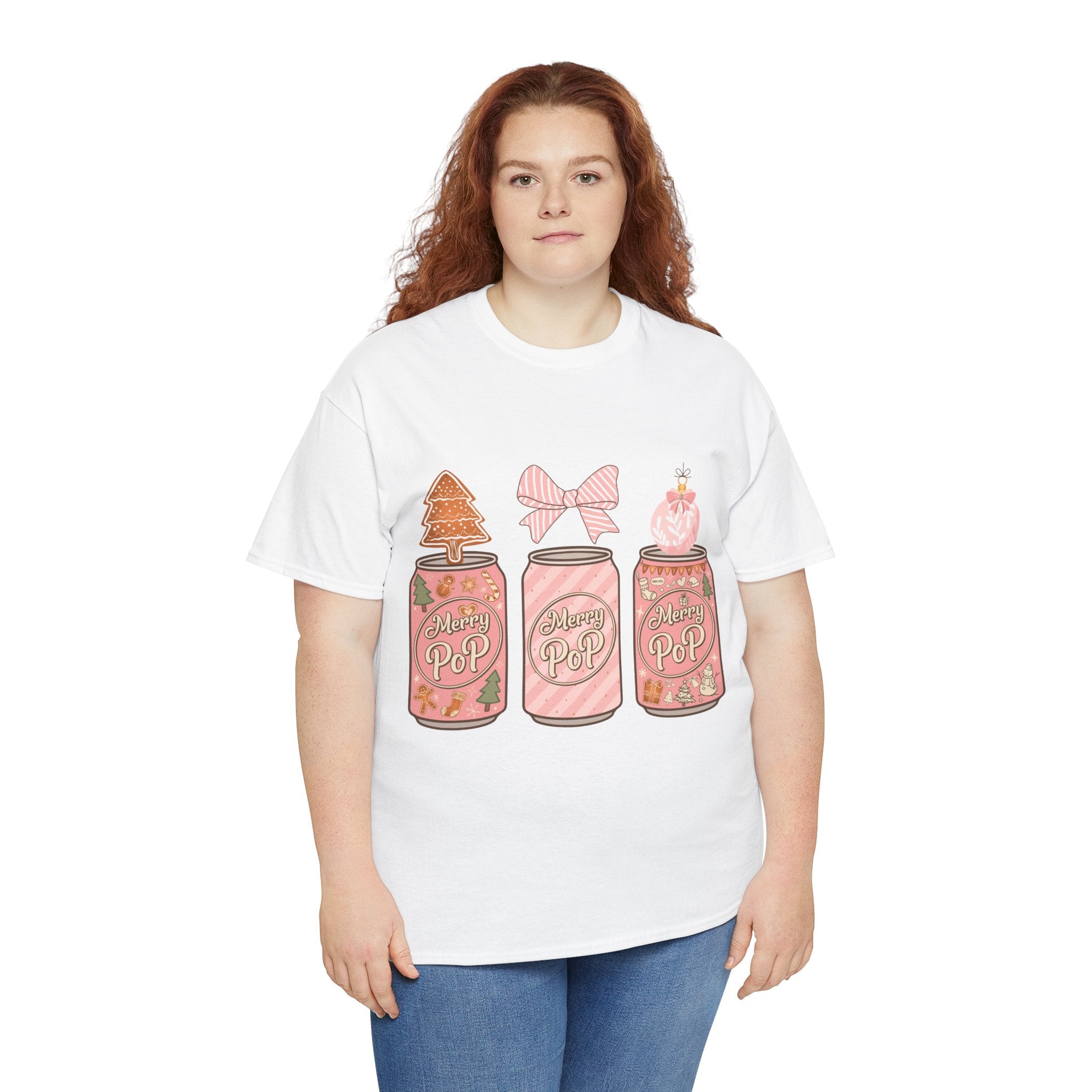Merry Pop Christmas Soda Can Tee — Pastel Holiday Graphic Unisex Cotton T-Shirt
