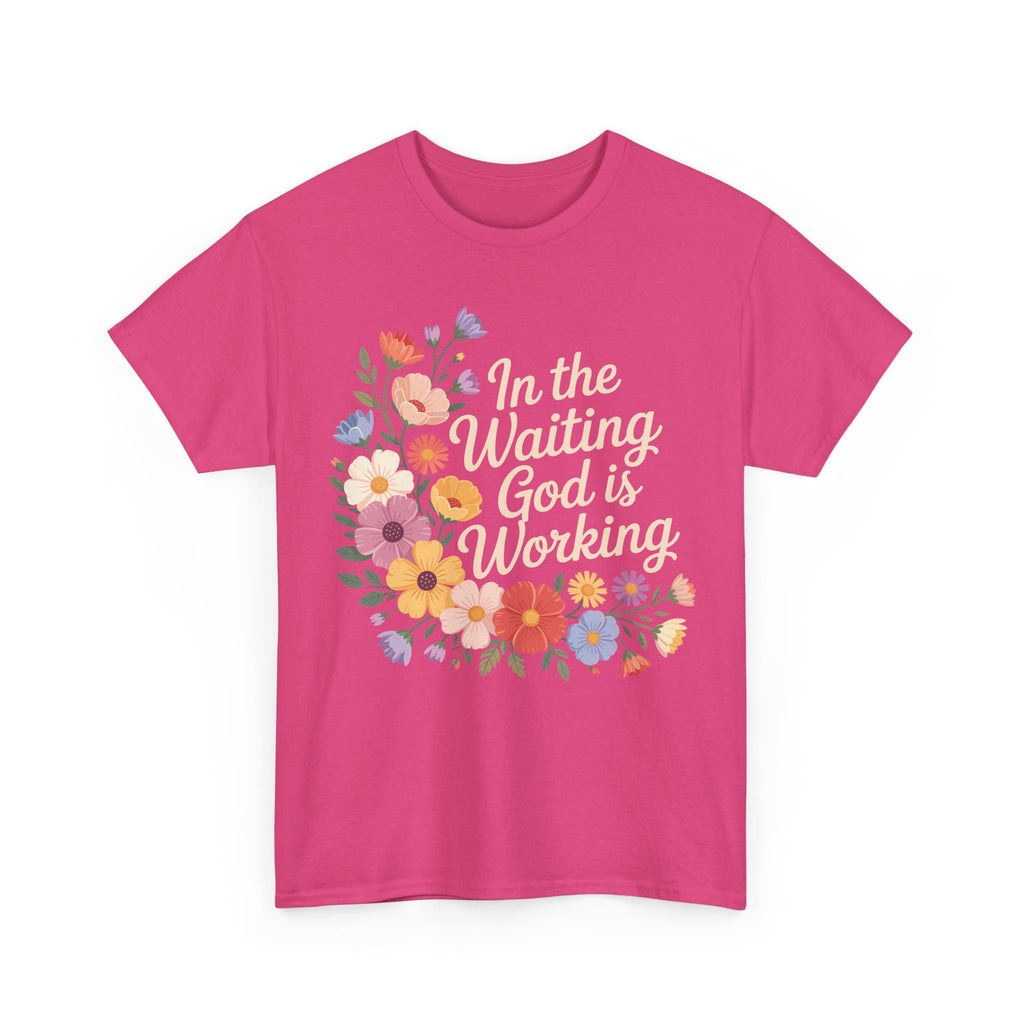 Pastel Floral “In the Waiting God Is Working” Unisex Cotton T-Shirt