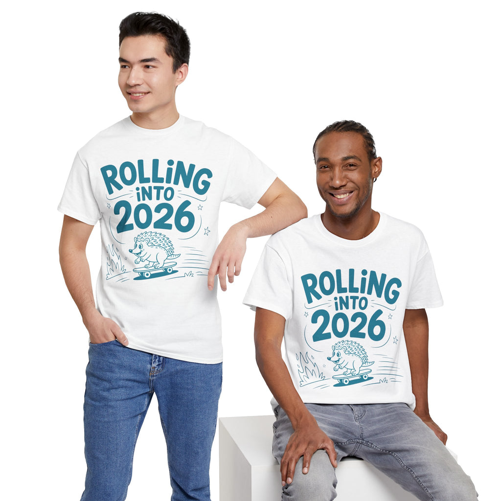 Rolling Into 2026 Hedgehog Skateboard Unisex Cotton Tee
