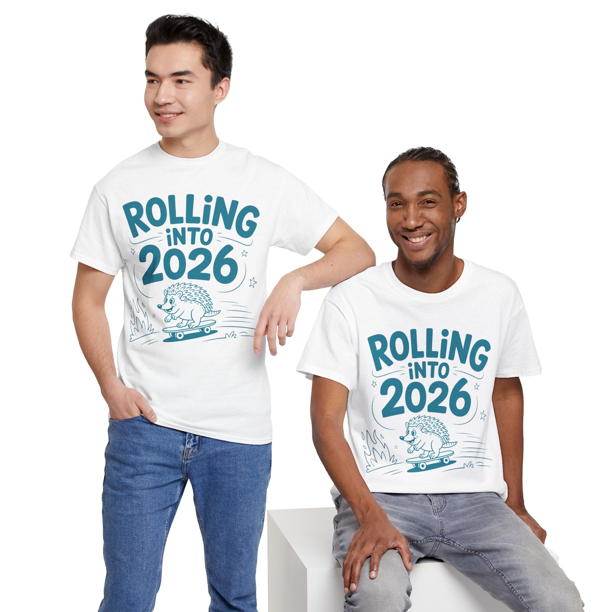 Rolling Into 2026 Hedgehog Skateboard Unisex Cotton Tee