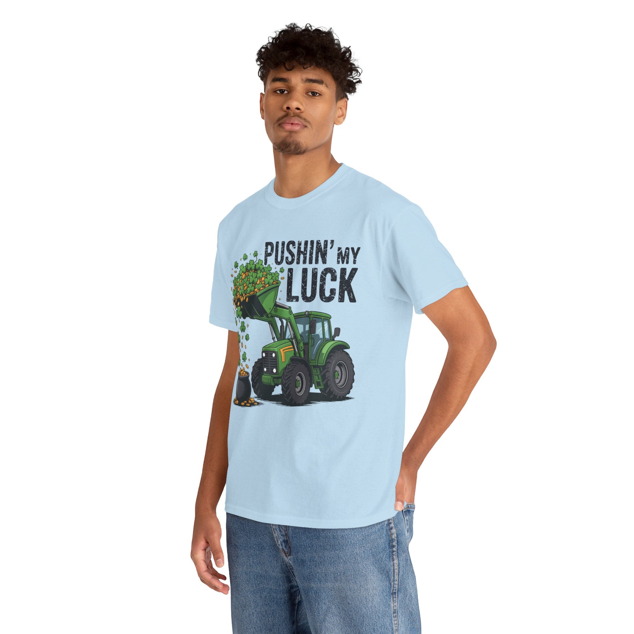 Pushin' My Luck Shamrock Tractor Tee — St. Patrick's Day Unisex Cotton T-Shirt