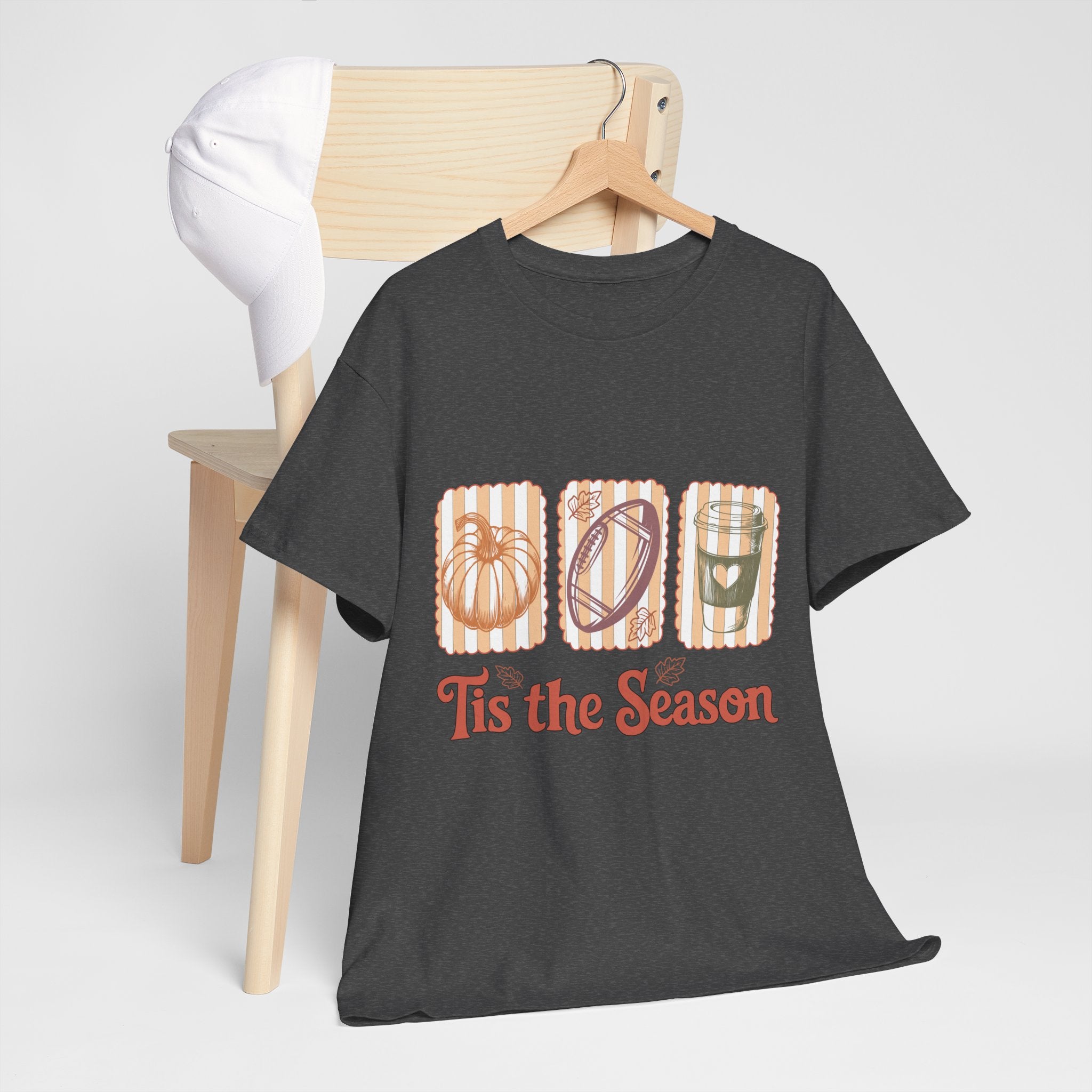 Tis the Season Pumpkin, Football & Coffee Fall Unisex Cotton T-Shirt