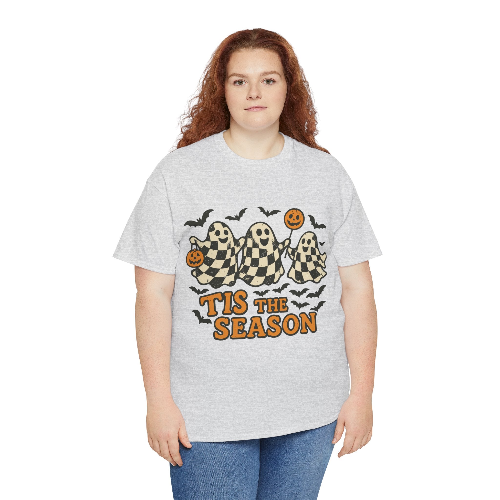 Halloween Ghosts Checker Pattern Unisex Cotton Tee