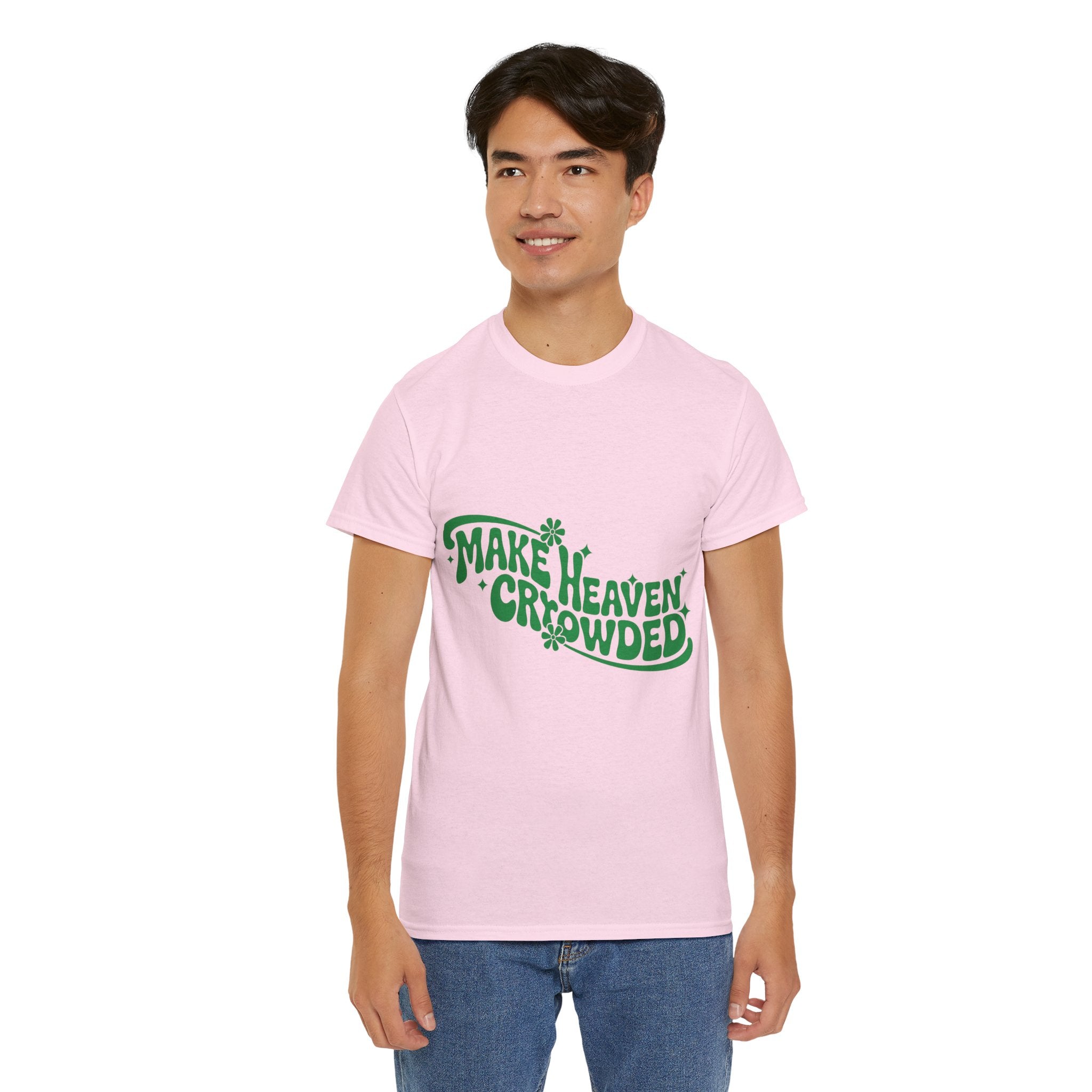 Make Heaven Crowded Retro Floral Christian Unisex Cotton T-Shirt