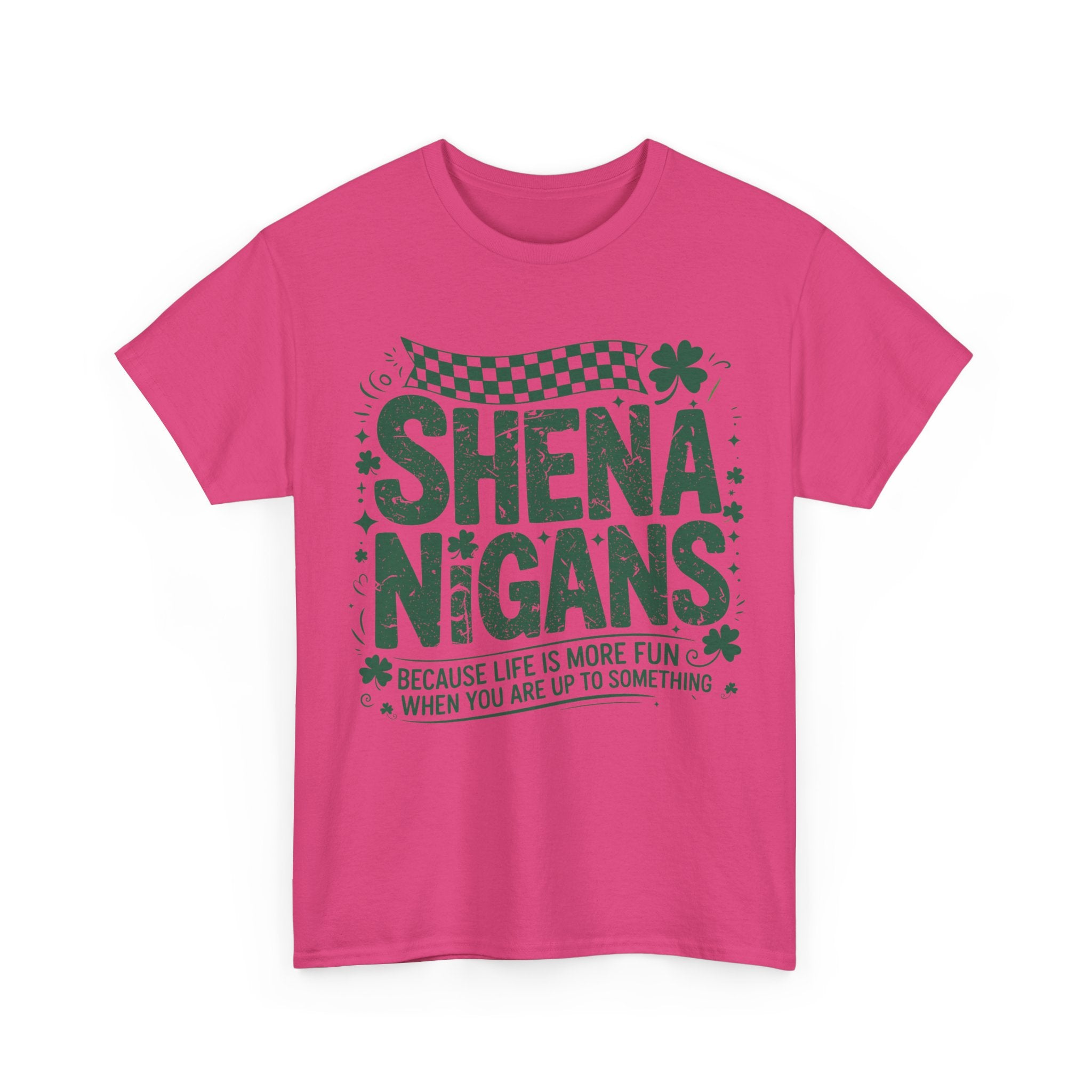 Shenanigans Clover Tee — Bright Green St. Patrick’s Day Shirt with Checkered Flag Unisex Cotton Tee