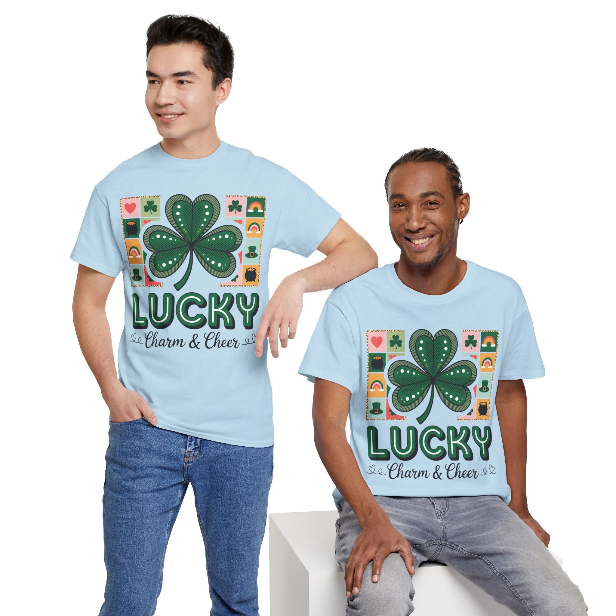 Lucky Charm & Cheer Clover Tee — Patchwork St. Patrick’s Day Unisex Cotton T-Shirt