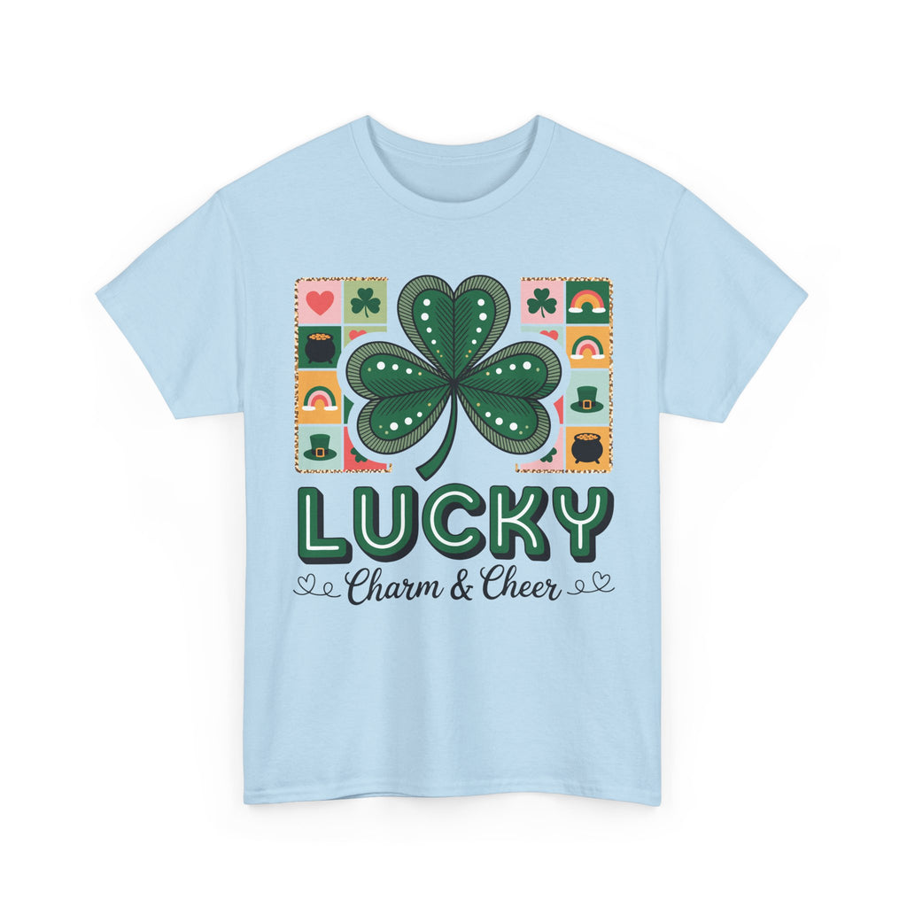 Lucky Charm & Cheer Clover Tee — Patchwork St. Patrick’s Day Unisex Cotton T-Shirt