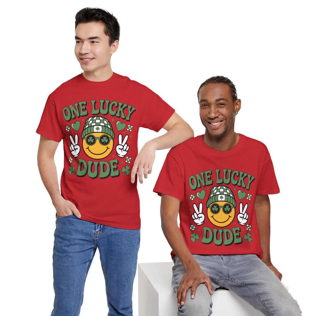 One Lucky Dude Shamrock Tee — St. Patrick's Day Smiley Unisex Cotton Tshirt