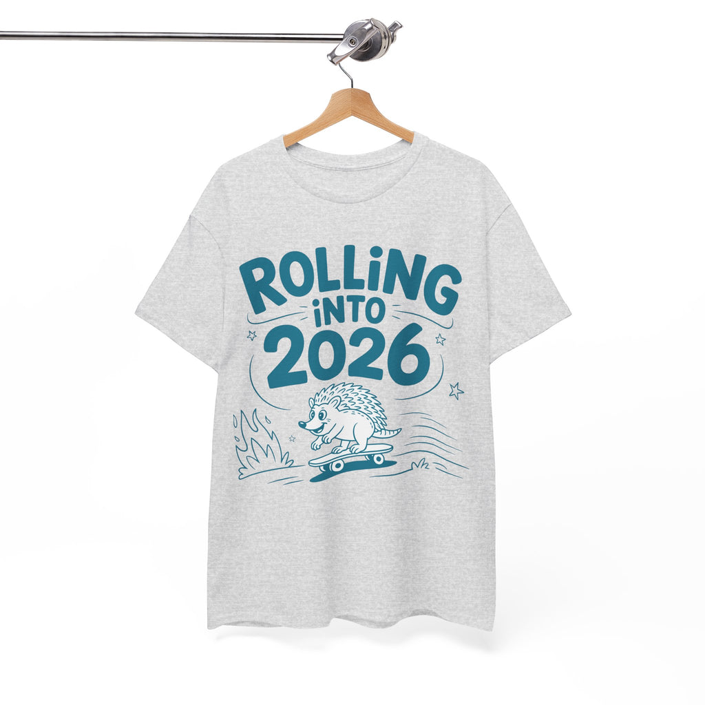 Rolling Into 2026 Hedgehog Skateboard Unisex Cotton Tee