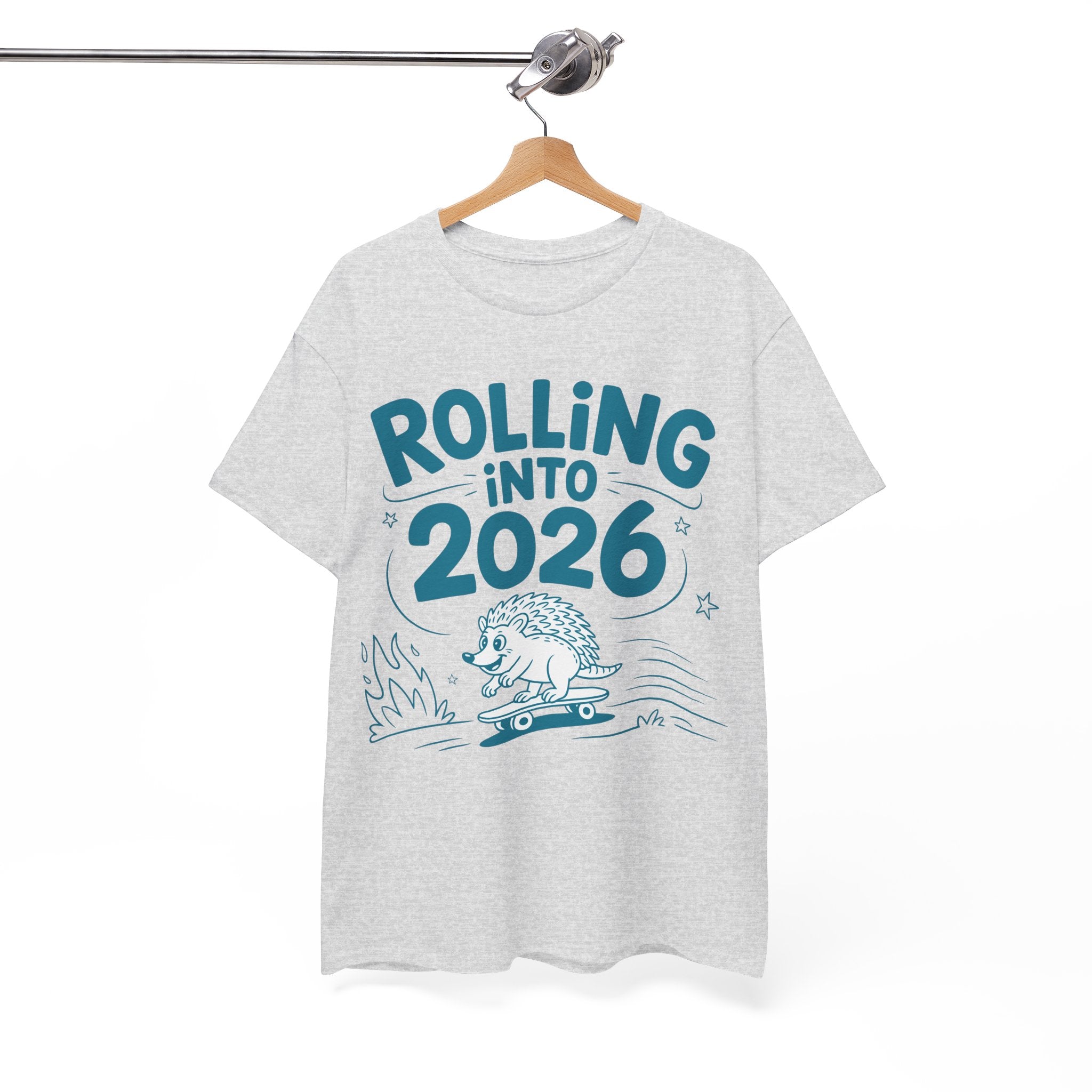 Rolling Into 2026 Hedgehog Skateboard Unisex Cotton Tee