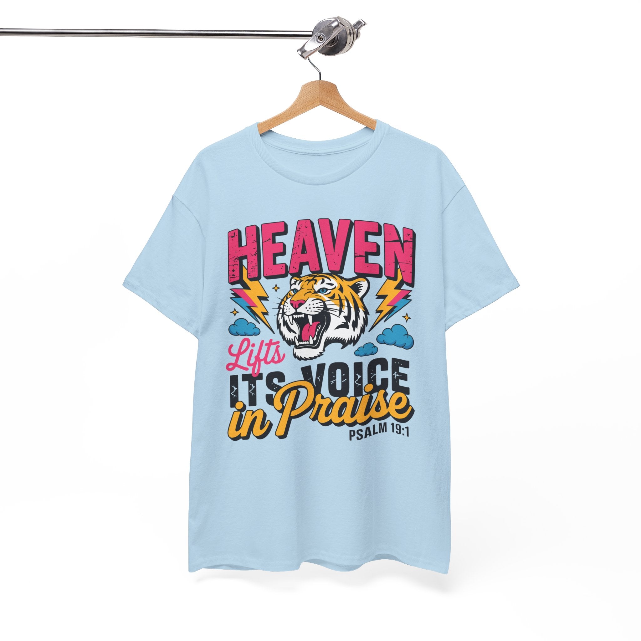 Psalm 19:1 Tiger Praise T-Shirt — Bold Christian Roaring Tiger Graphic.Unisex Cotton Tee