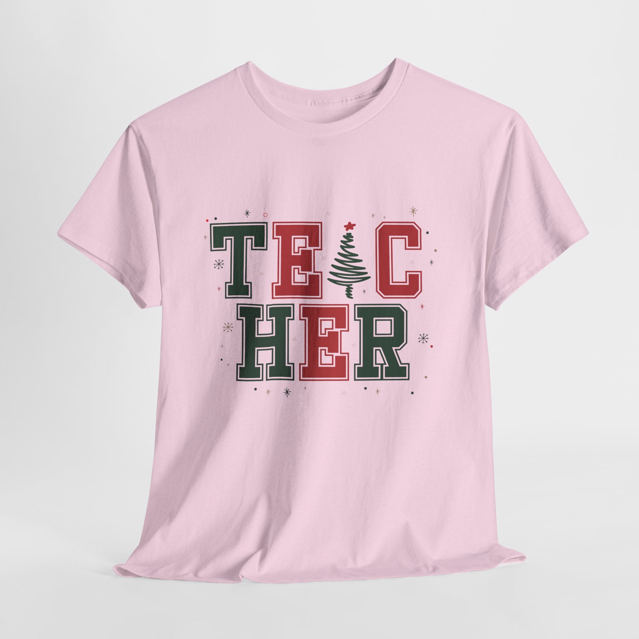 Teacher Christmas Varsity T-Shirt — Red & Green Holiday Unisex Cotton Tee