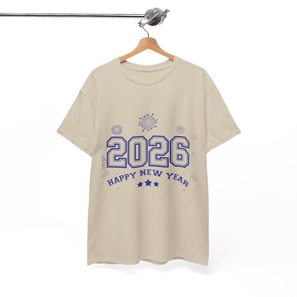 Happy New Year 2026 Varsity Tee — Fireworks & Confetti Celebration Unisex Cotton Tee