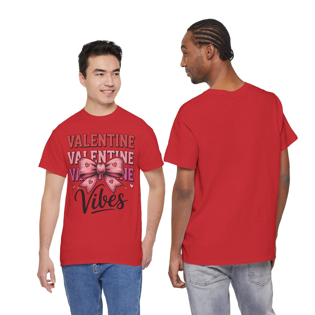 Valentine Vibes T-Shirt — Pink Bow Heart Graphic Unisex Cotton Tee