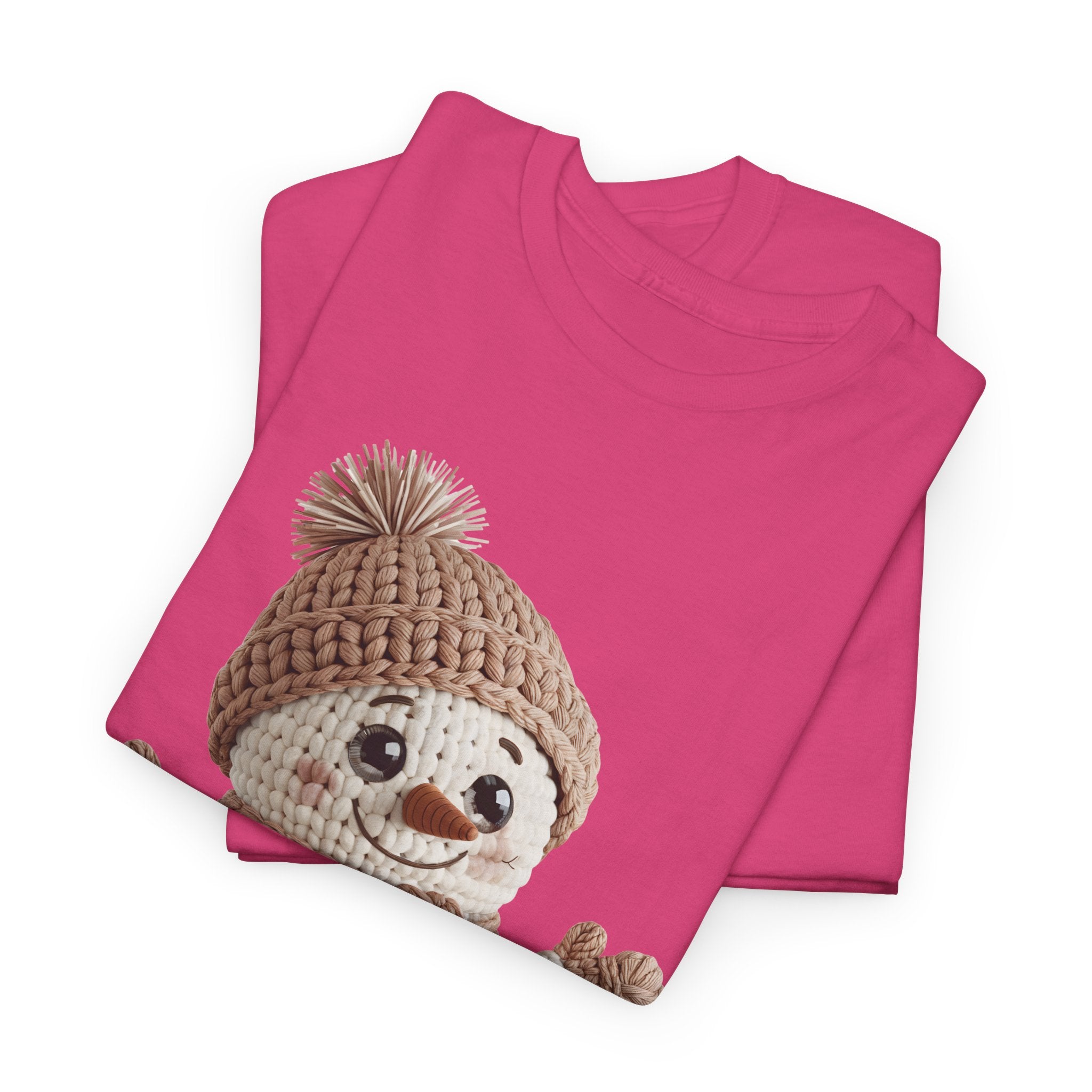 Snowman Knit‑Style Graphic Tee — Cute Faux‑Yarn Snowman with Hat, Scarf & Mittens.Unisex Cotton Tee