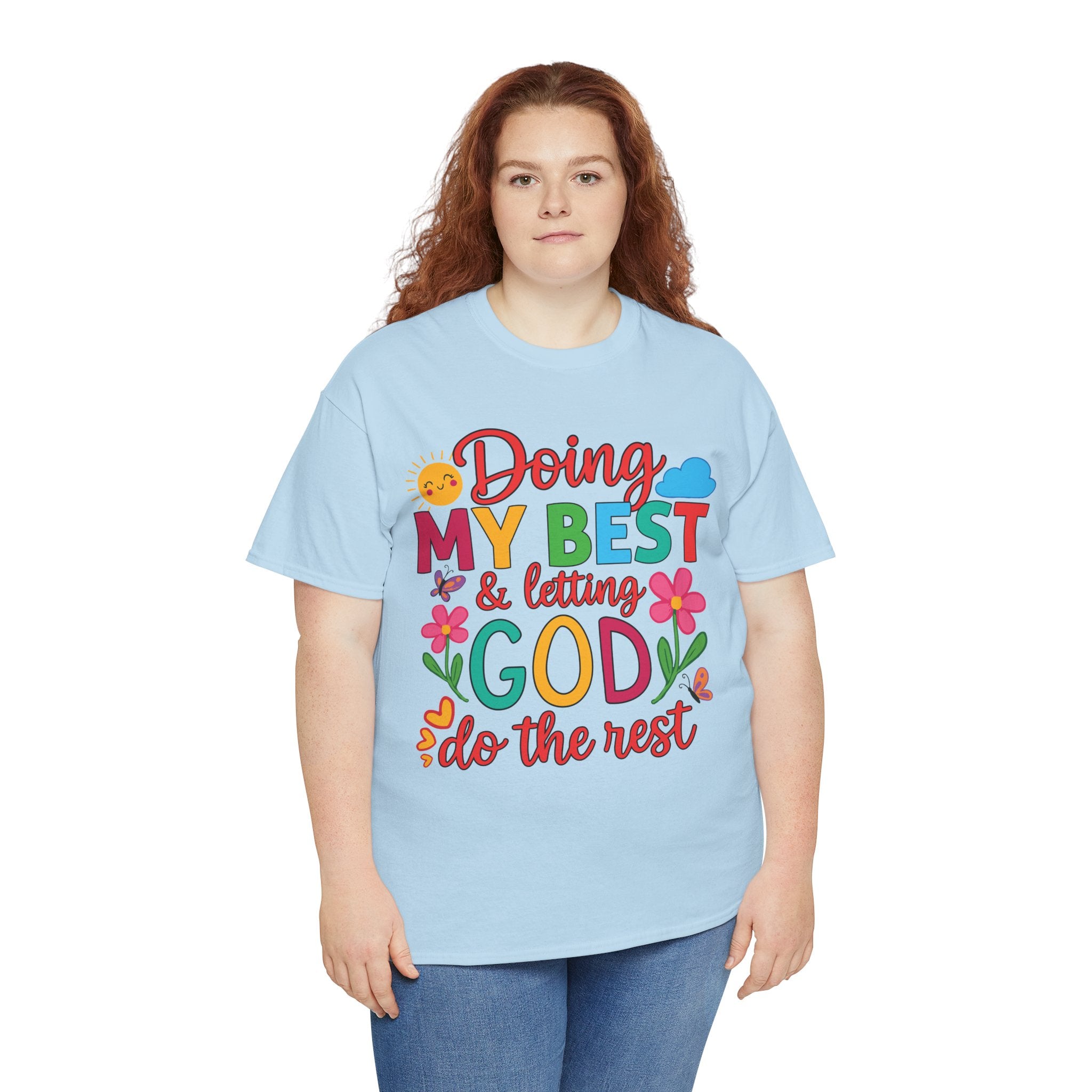 Doing My Best & Letting God Do The Rest T-Shirt — Floral Sun & Butterflies Inspirational Unisex Cotton Tee