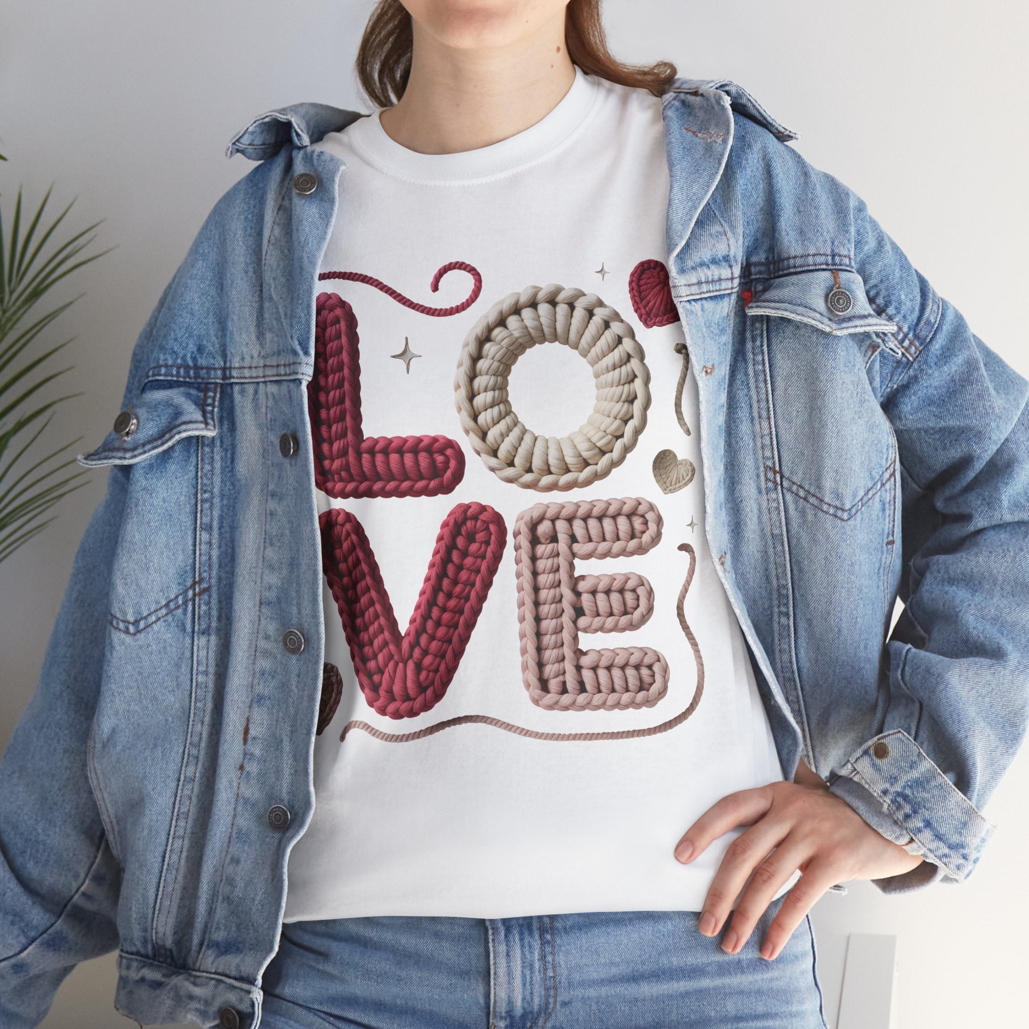 LOVE Faux Yarn Heart Unisex Cotton Tee