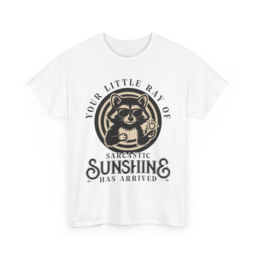 Cool Raccoon Sunglasses T-Shirt — Raccoon Holding Sun Graphic Unisex Cotton Tee