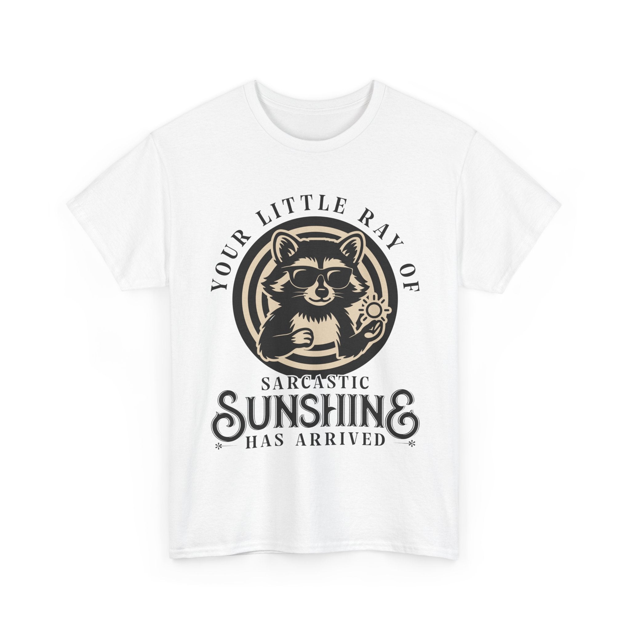 Cool Raccoon Sunglasses T-Shirt — Raccoon Holding Sun Graphic Unisex Cotton Tee