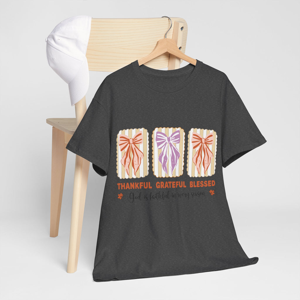 Thankful Grateful Blessed Fall Tee — God Is Faithful Pastel Bows..Unisex Cotton Tee