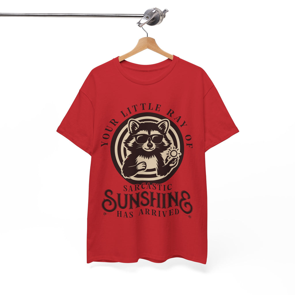 Cool Raccoon Sunglasses T-Shirt — Raccoon Holding Sun Graphic Unisex Cotton Tee