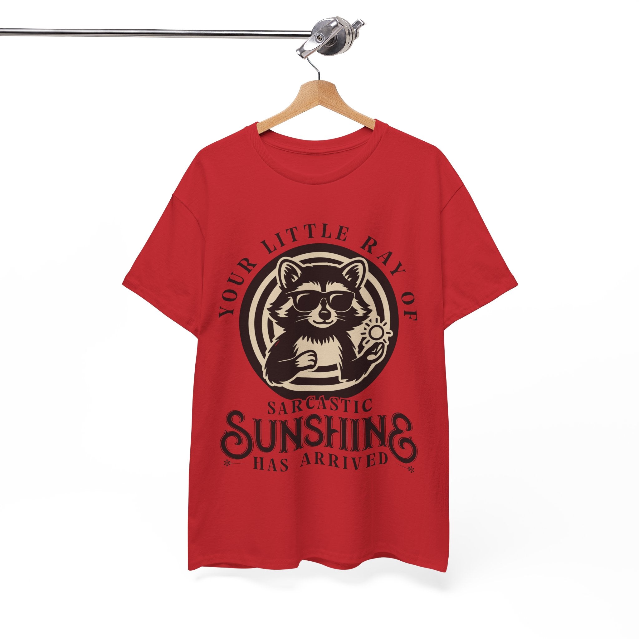 Cool Raccoon Sunglasses T-Shirt — Raccoon Holding Sun Graphic Unisex Cotton Tee