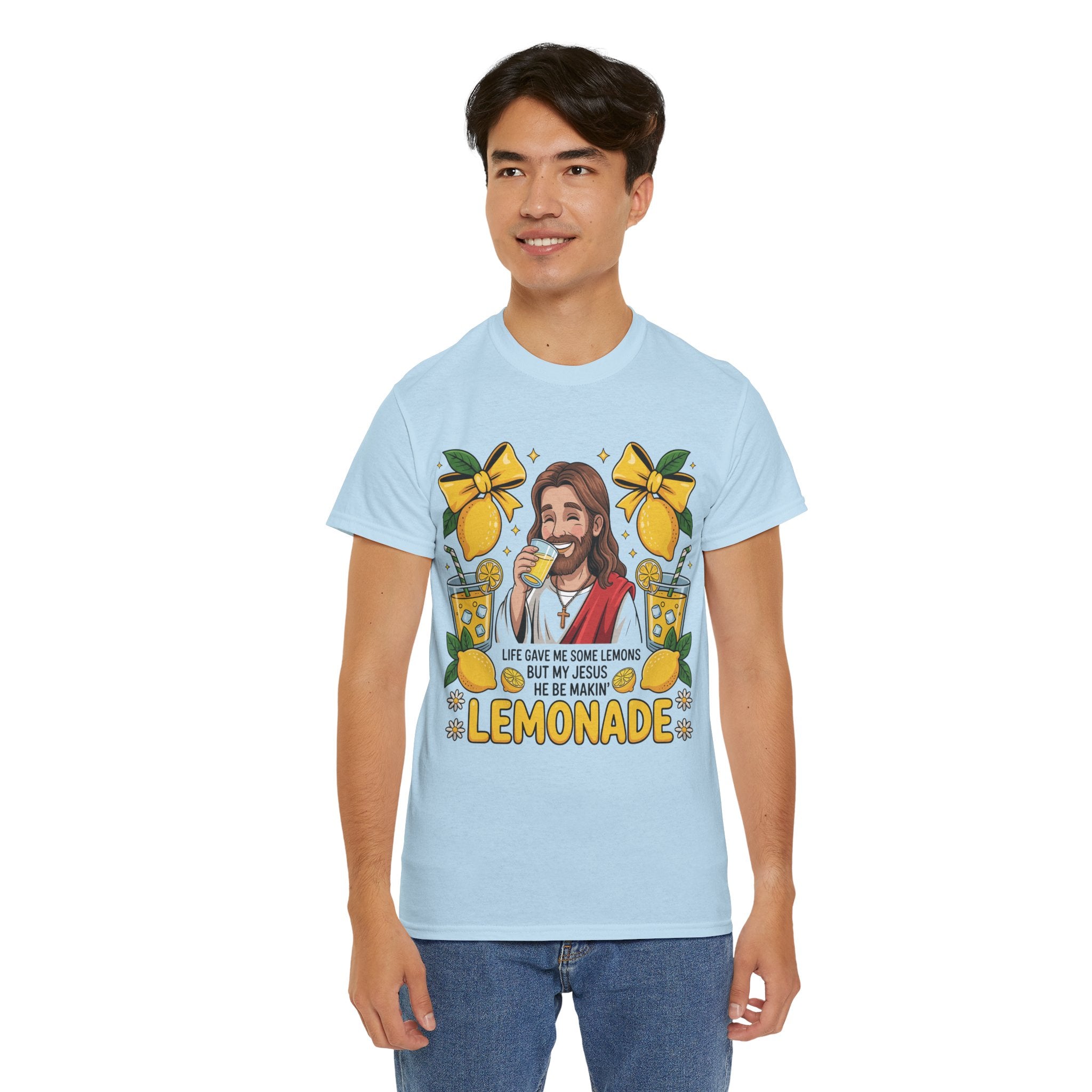 Jesus Drinking Lemonade T-Shirt — "Life Gave Me Some Lemons" Christian Unisex Cotton Tee