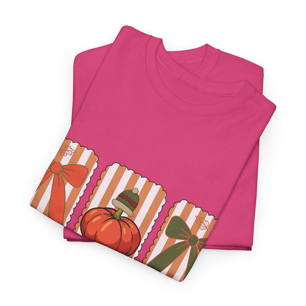 Give Thanks Thanksgiving T-Shirt — Pumpkin with Hat & Bows Unisex Cotton Tee
