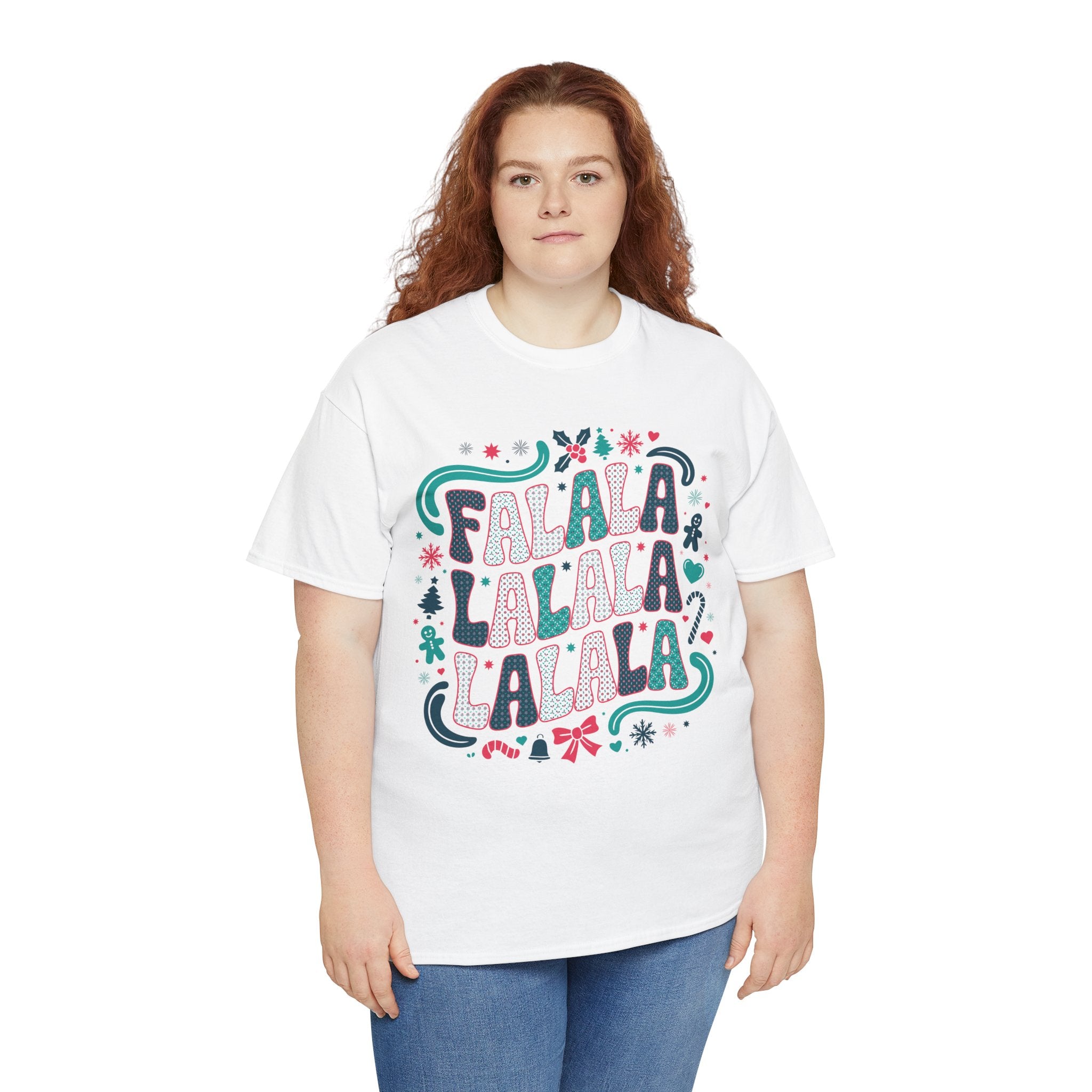 Fa La La La La Christmas T-Shirt — Festive Candy Cane & Gingerbread Holiday Unisex Cotton Tee