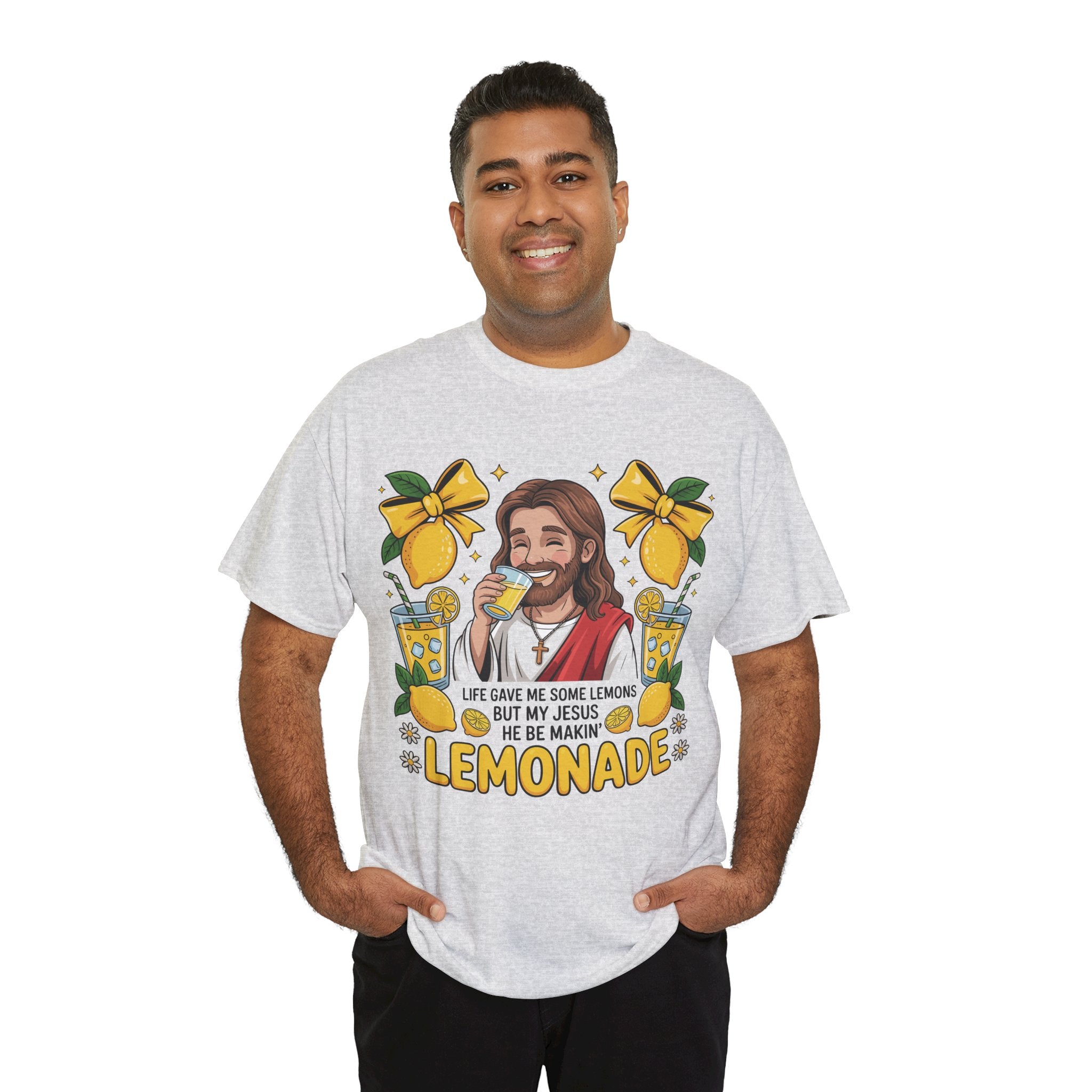 Jesus Drinking Lemonade T-Shirt — "Life Gave Me Some Lemons" Christian Unisex Cotton Tee