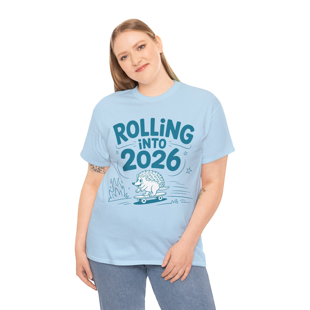 Rolling Into 2026 Hedgehog Skateboard Unisex Cotton Tee