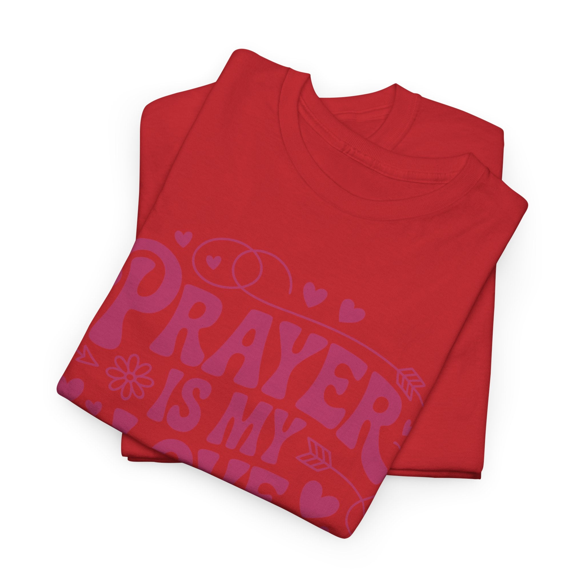 Prayer Is My Love Language Christian Tee — Pastel Pink Hearts Unisex Cotton Tee