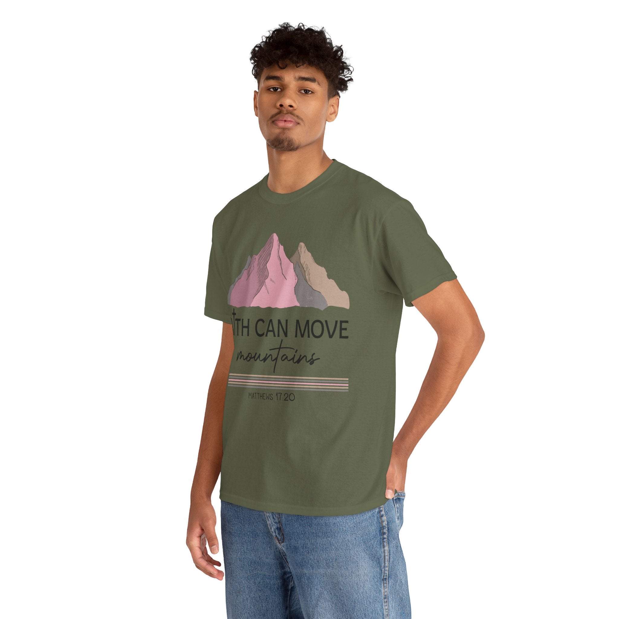 Faith Can Move Mountains Mountain Tee — Pastel Inspirational Christian Unisex Cotton T-Shirt