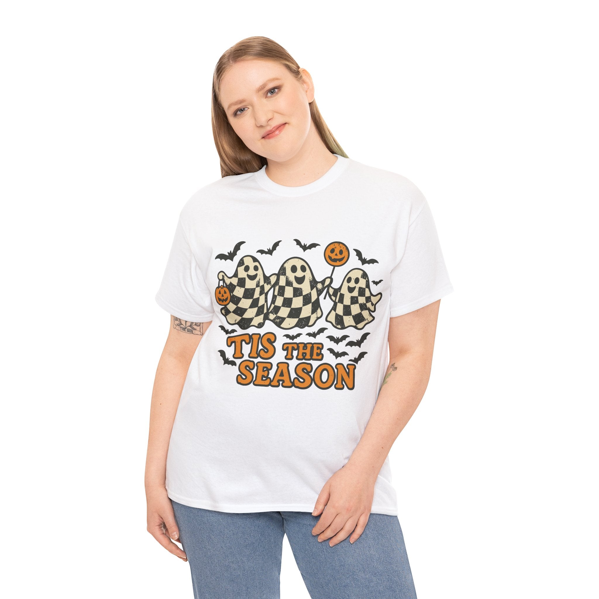 Halloween Ghosts Checker Pattern Unisex Cotton Tee