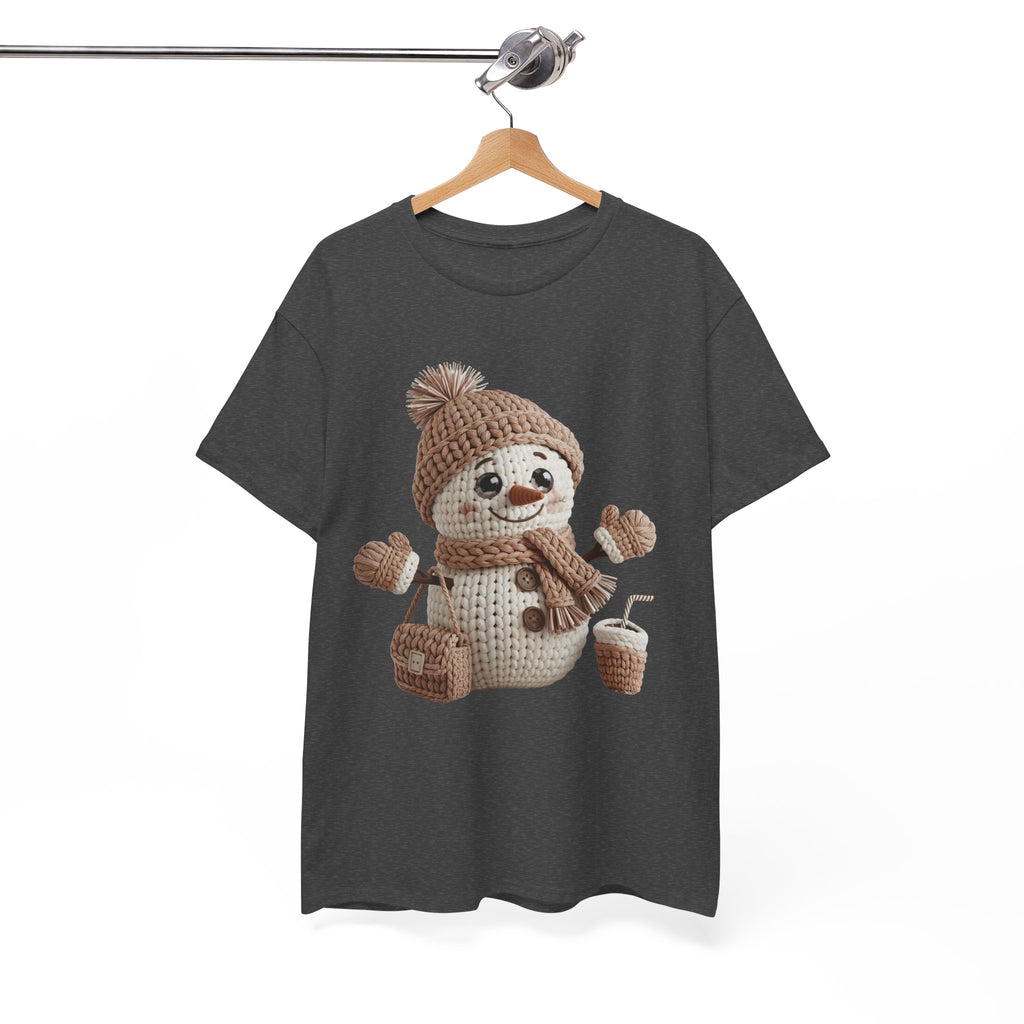 Snowman Knit‑Style Graphic Tee — Cute Faux‑Yarn Snowman with Hat, Scarf & Mittens.Unisex Cotton Tee