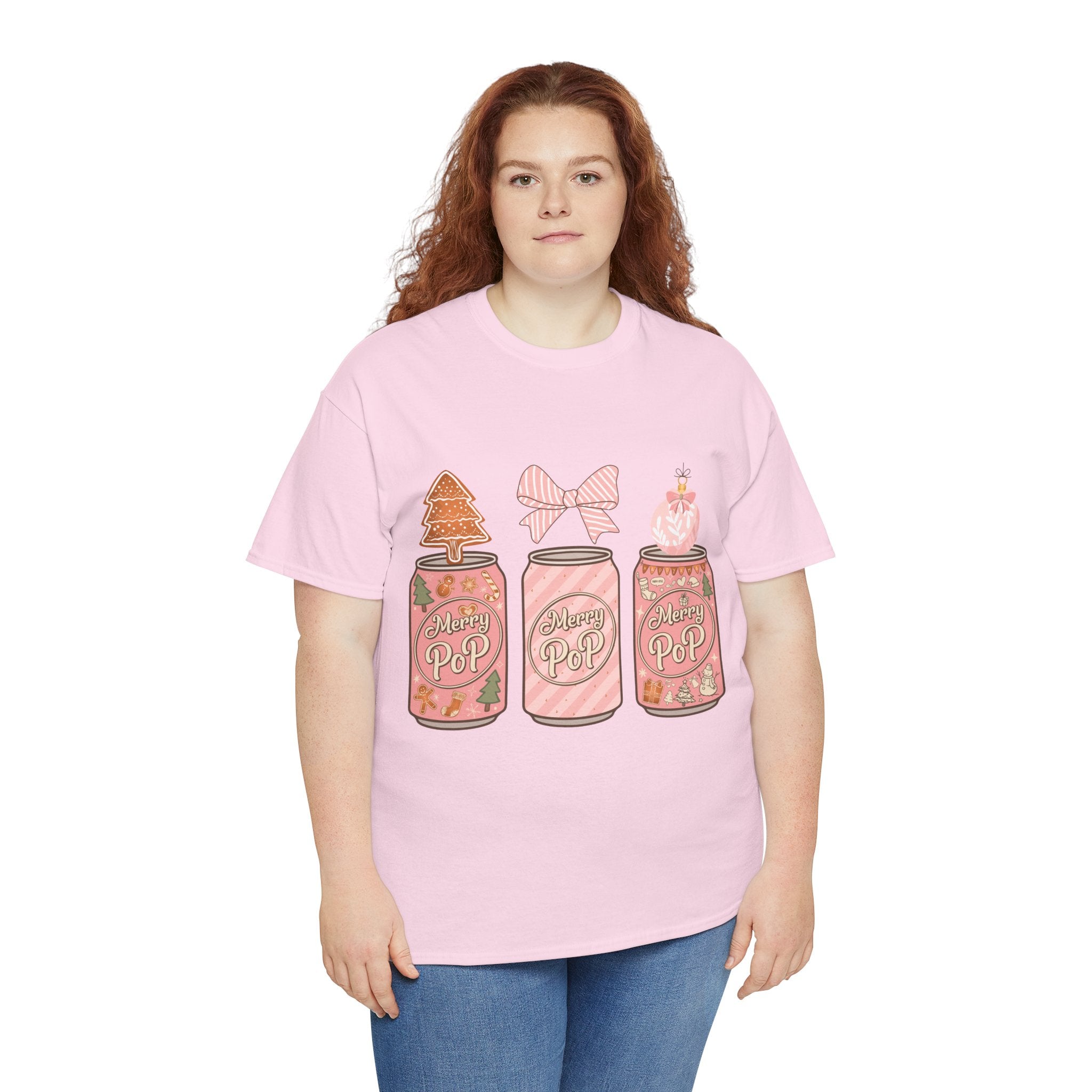 Merry Pop Christmas Soda Can Tee — Pastel Holiday Graphic Unisex Cotton T-Shirt