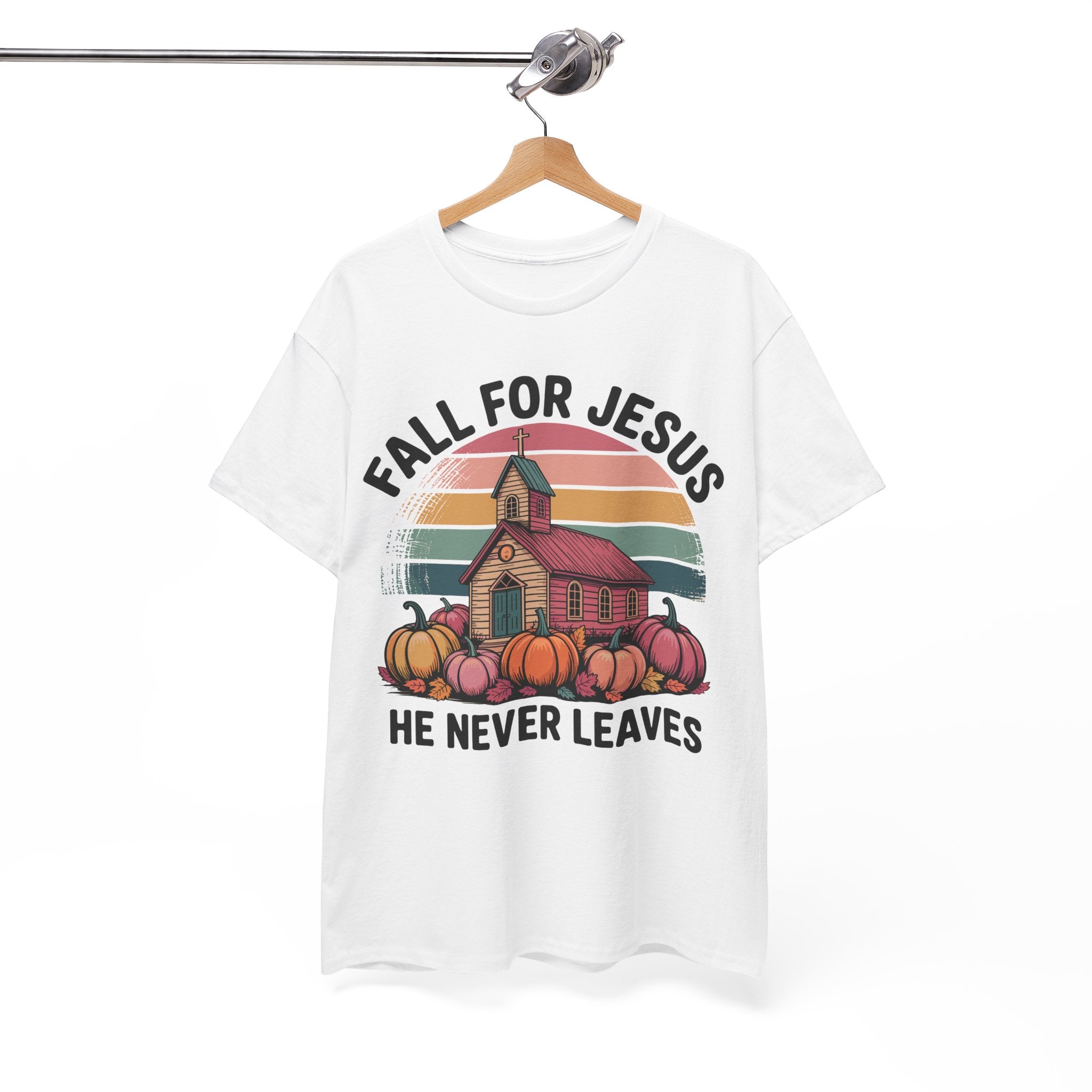 Jesus Leopard Print Fall T-Shirt — Pumpkins, Leaves & Floral Faith Unisex Cotton Tee