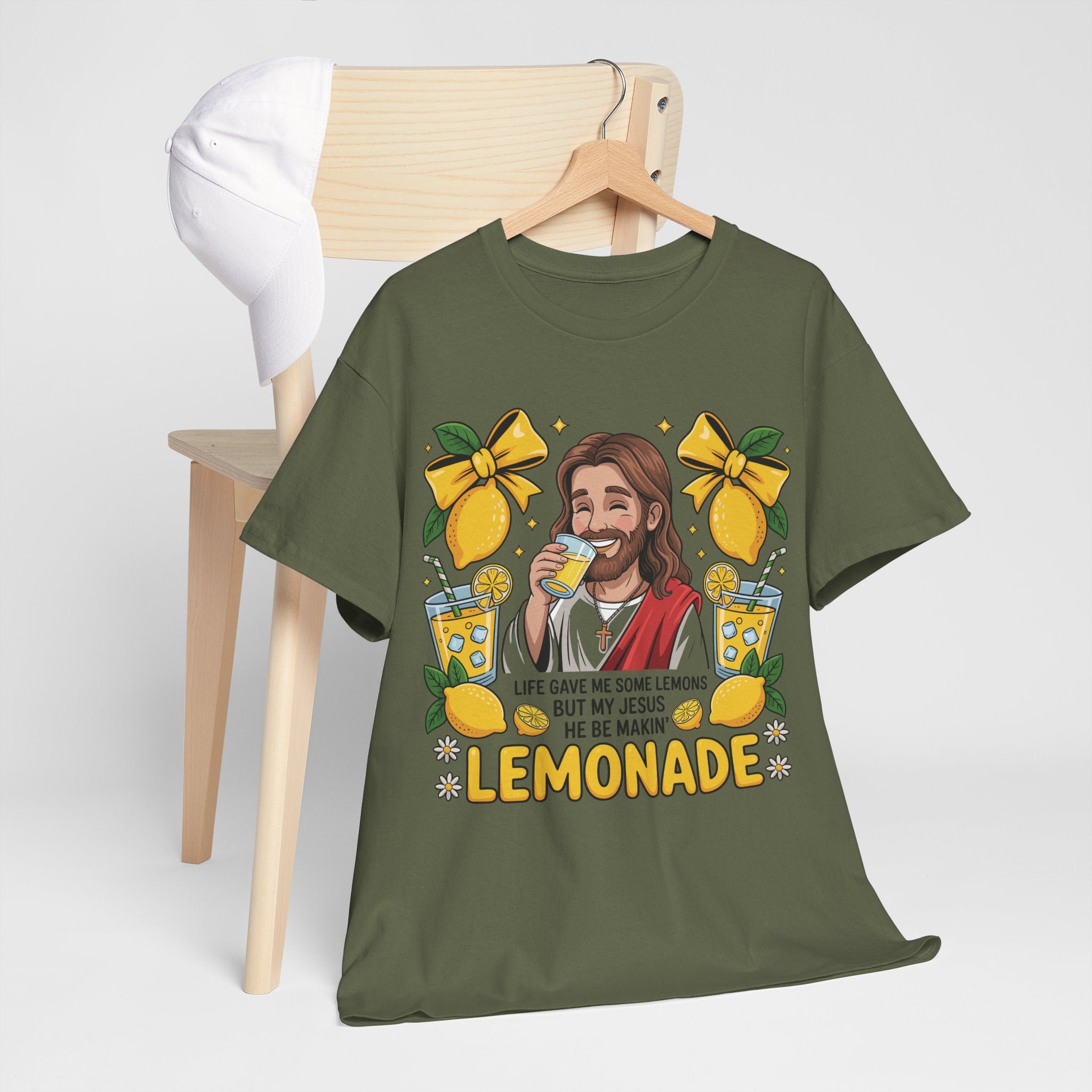 Jesus Drinking Lemonade T-Shirt — "Life Gave Me Some Lemons" Christian Unisex Cotton Tee