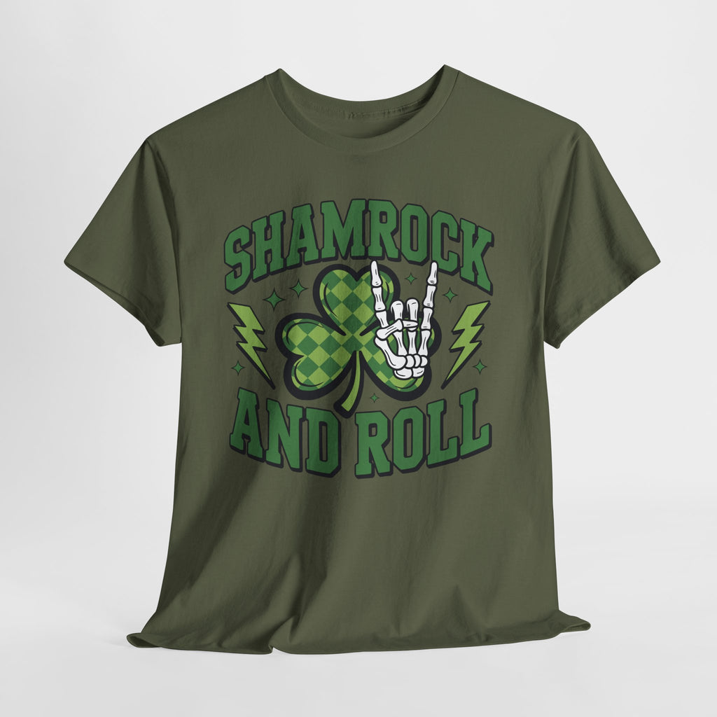 Shamrock and Roll Tee — Skeleton Hand & Lightning St. Patrick’s Rock Unisex Cotton Shirt