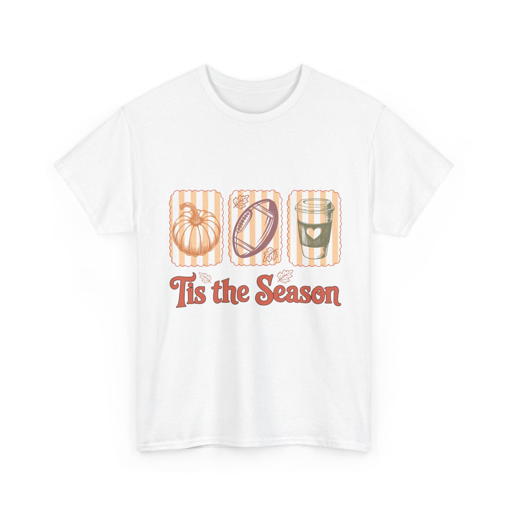 Tis the Season Pumpkin, Football & Coffee Fall Unisex Cotton T-Shirt