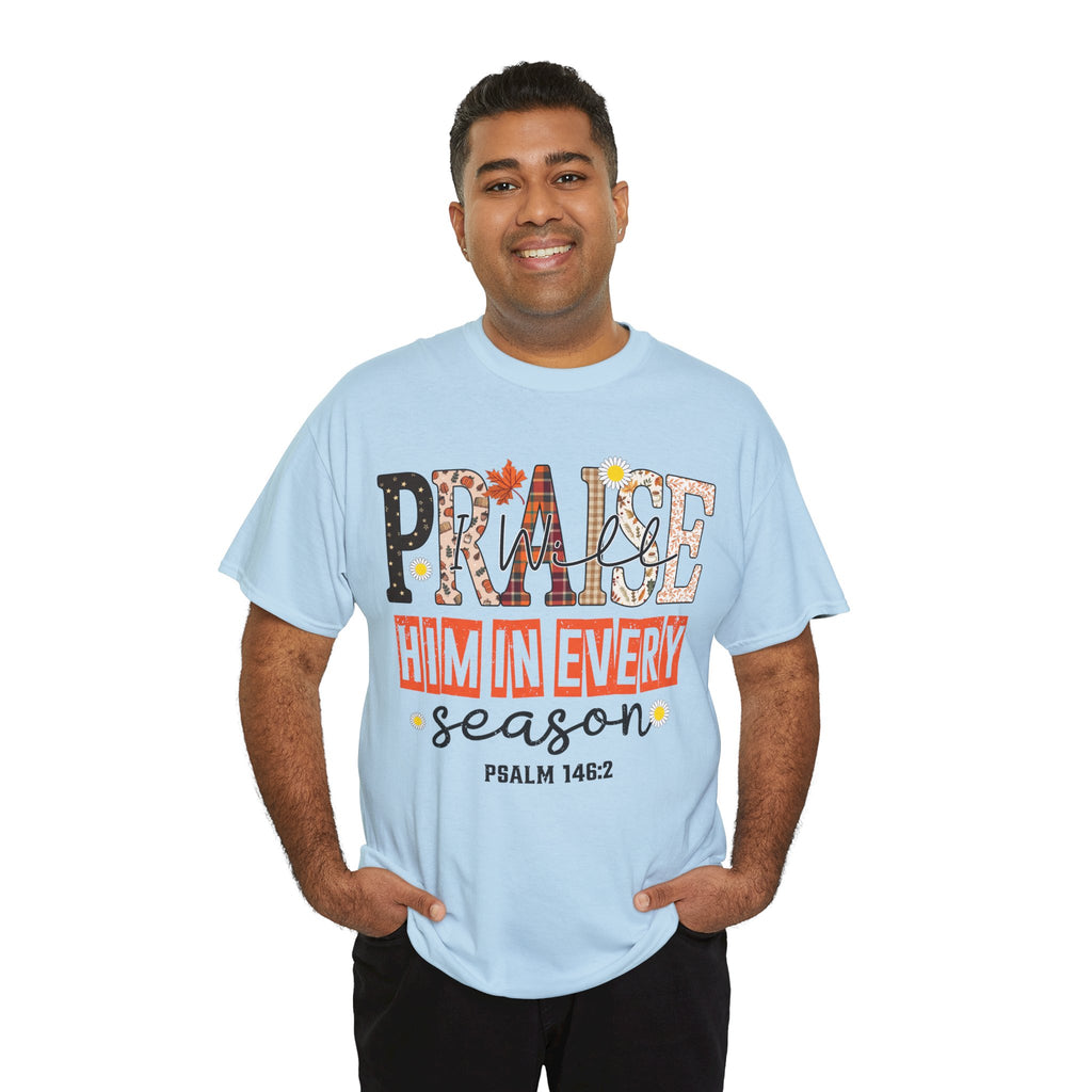 Praise Him In Every Tee — Fall Daisies & Leaf Floral Graphic Unisex Cotton T-Shirt