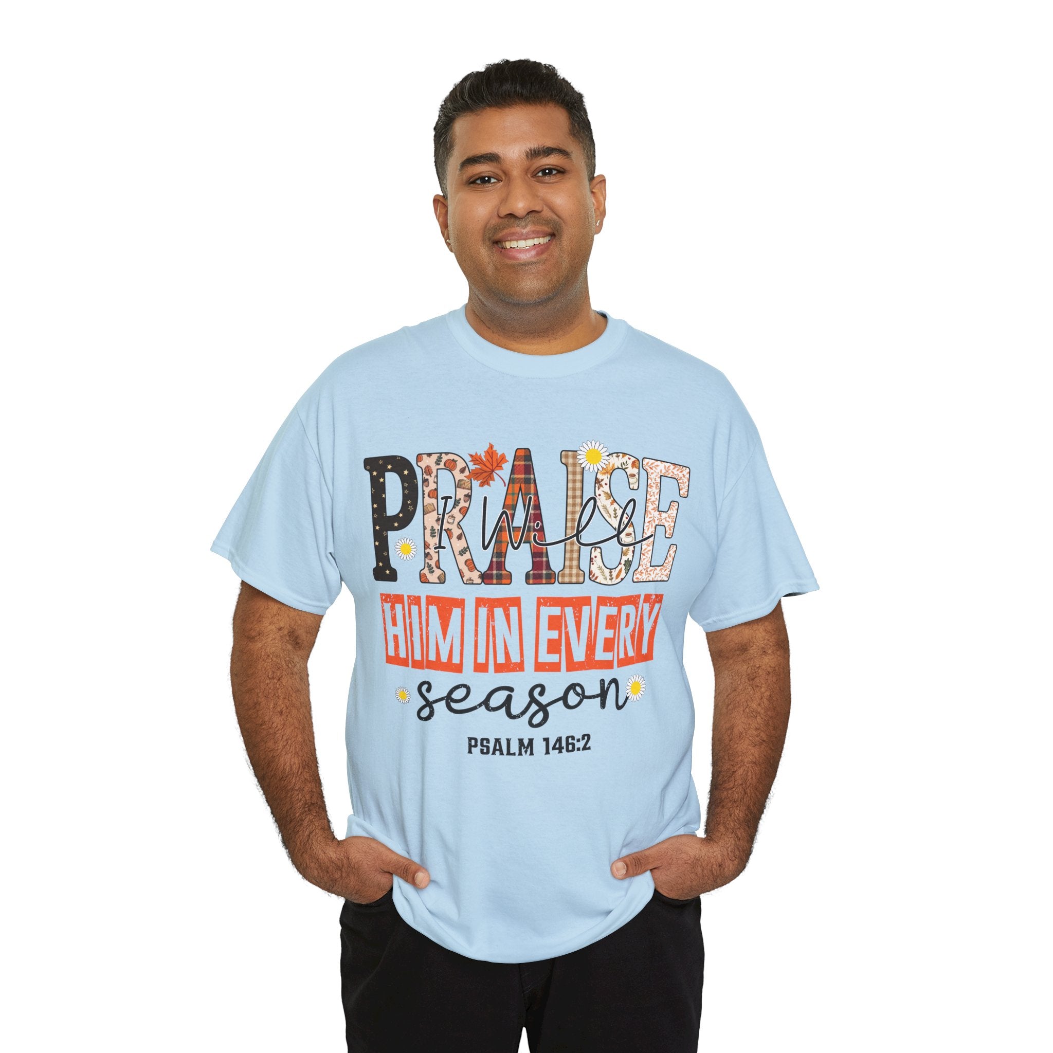 Praise Him In Every Tee — Fall Daisies & Leaf Floral Graphic Unisex Cotton T-Shirt