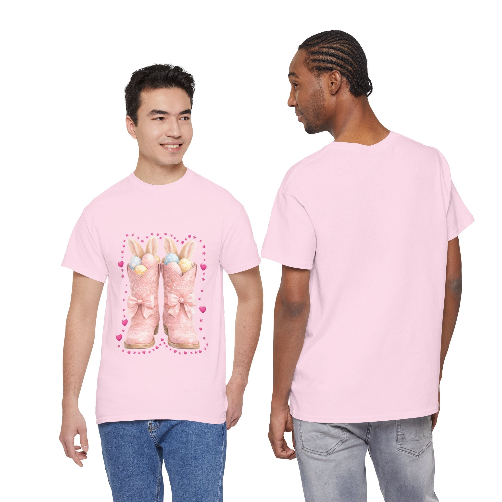 Easter Pink Western Boots Tee — Pastel Bunny Eggs & Bows Unisex Cotton Tee