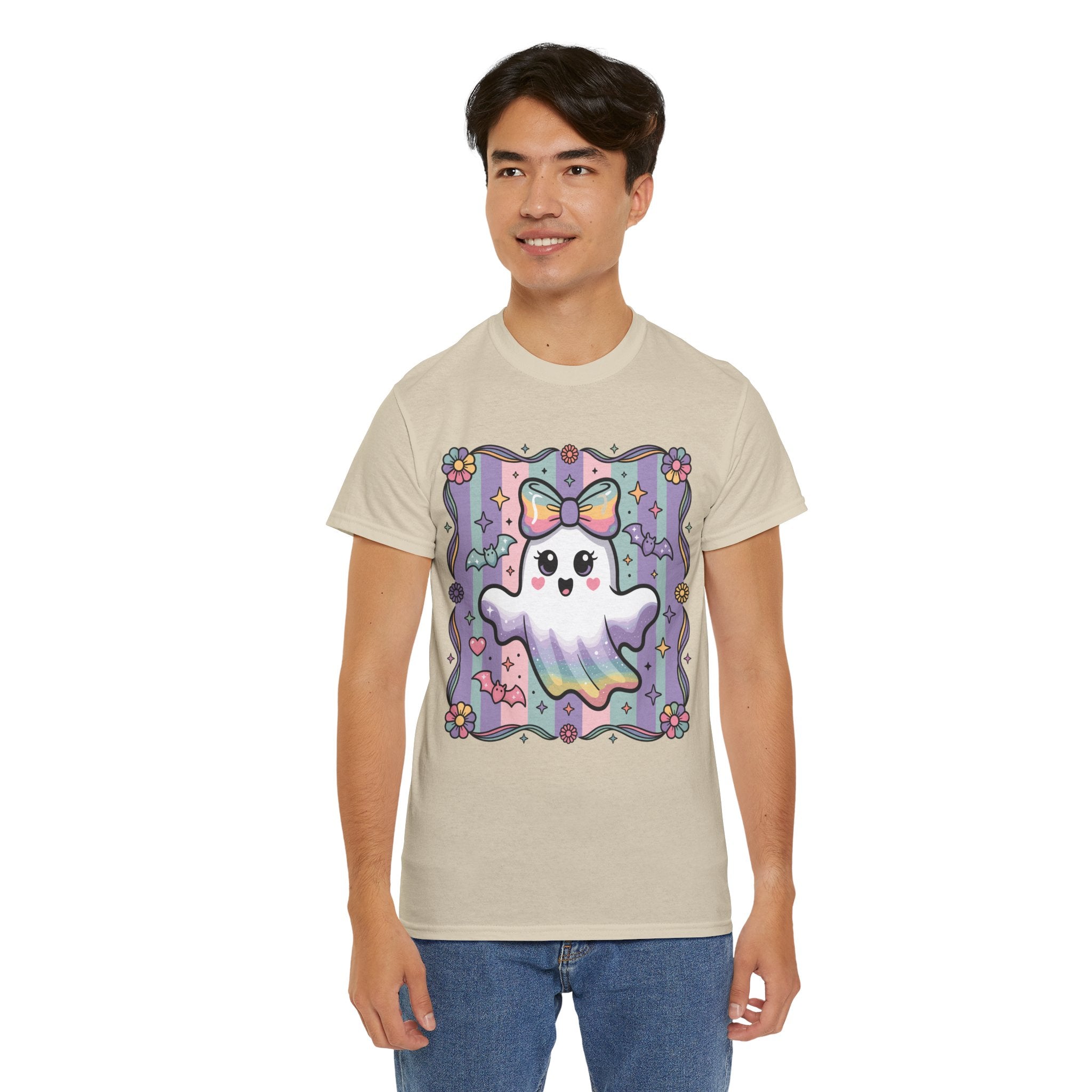 Pastel Ghost Rainbow Bow Unisex Cotton Tee