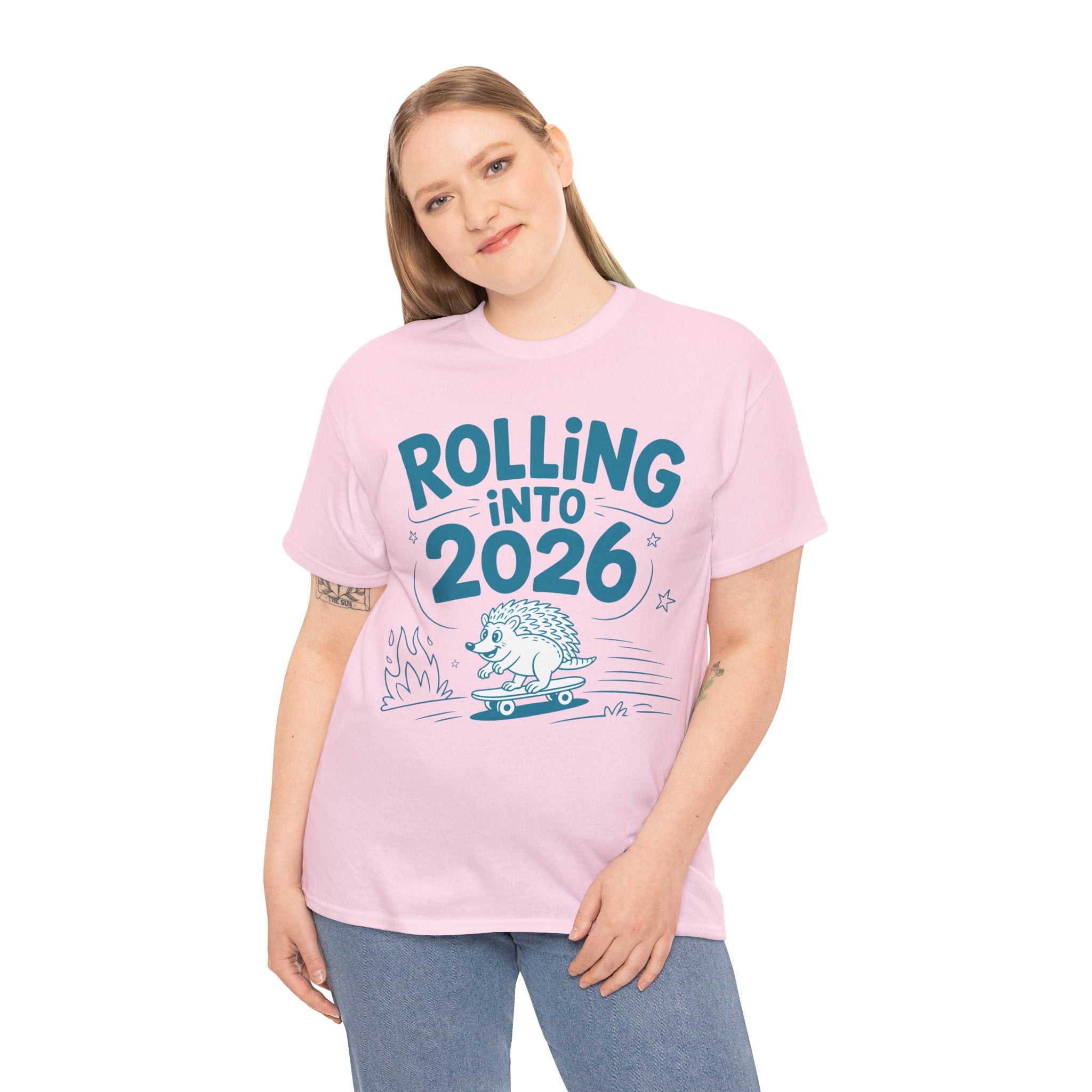 Rolling Into 2026 Hedgehog Skateboard Unisex Cotton Tee