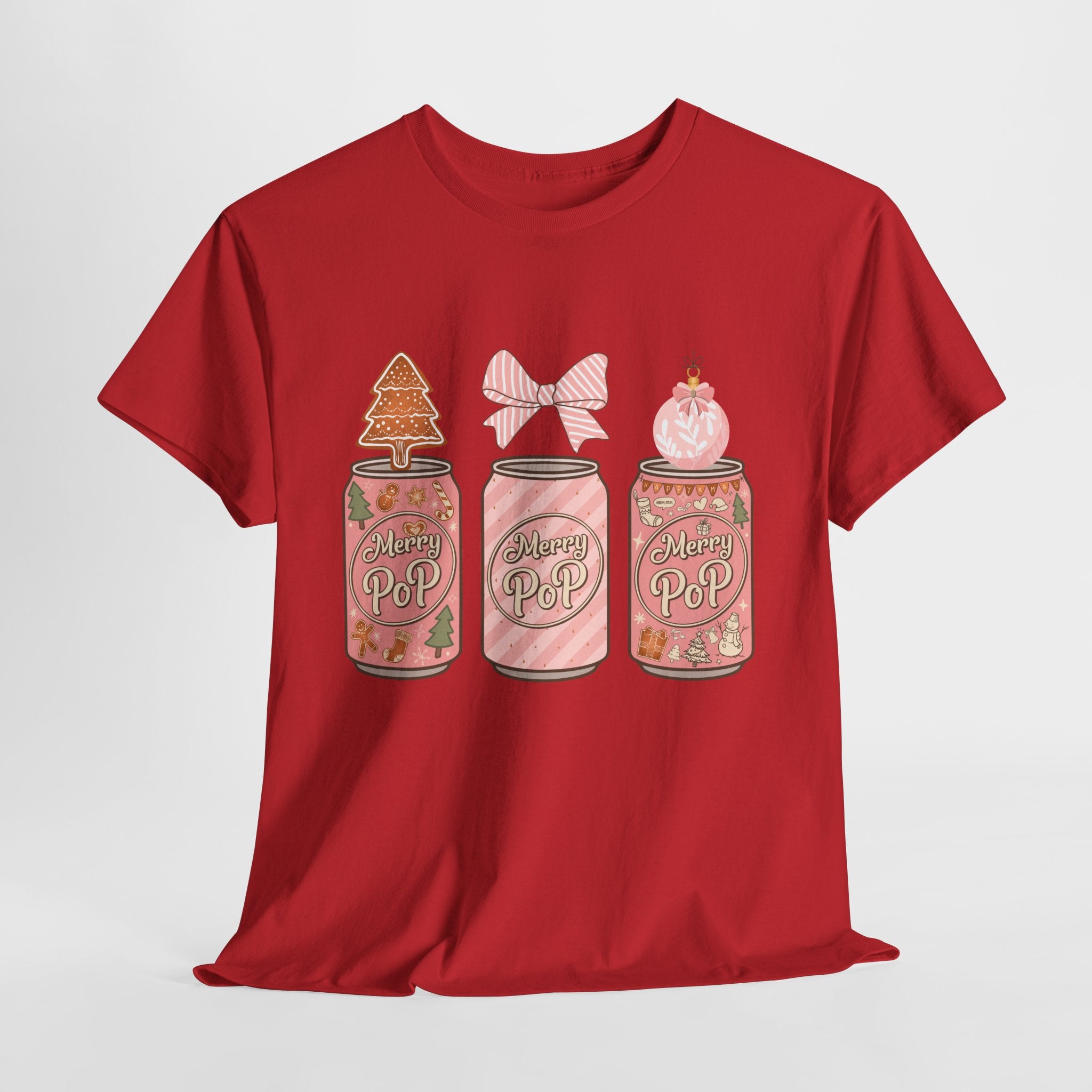 Merry Pop Christmas Soda Can Tee — Pastel Holiday Graphic Unisex Cotton T-Shirt