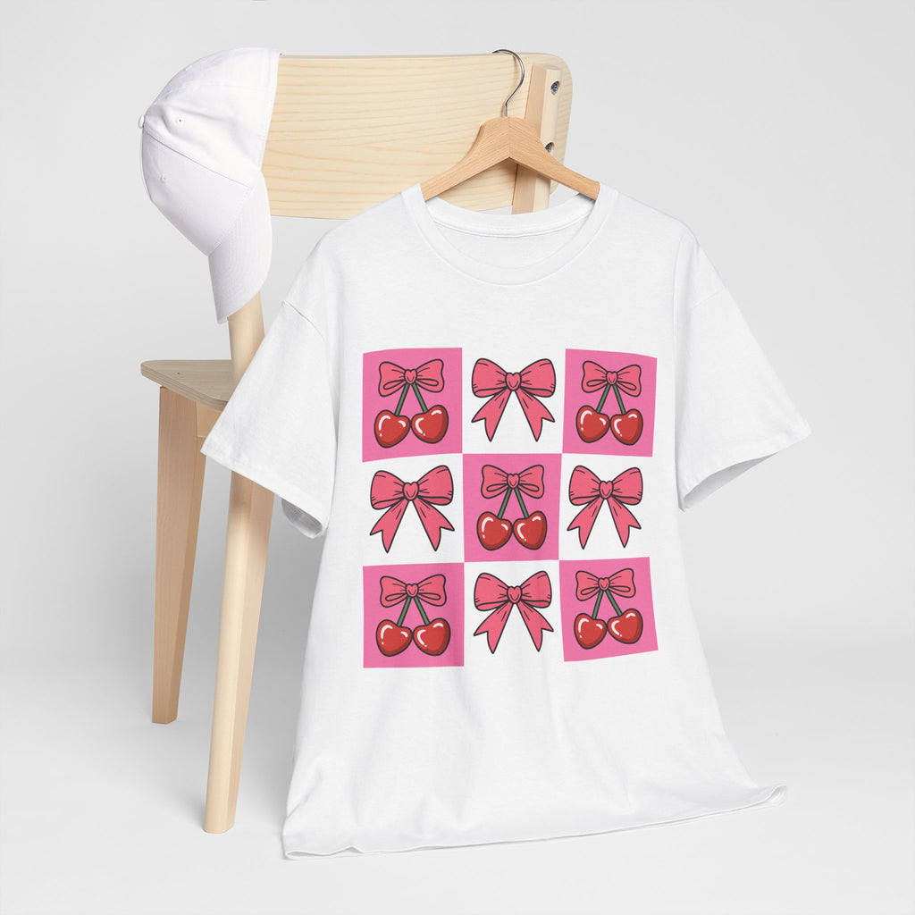 Cherry & Pink Bow Checkered Unisex Cotton Tee