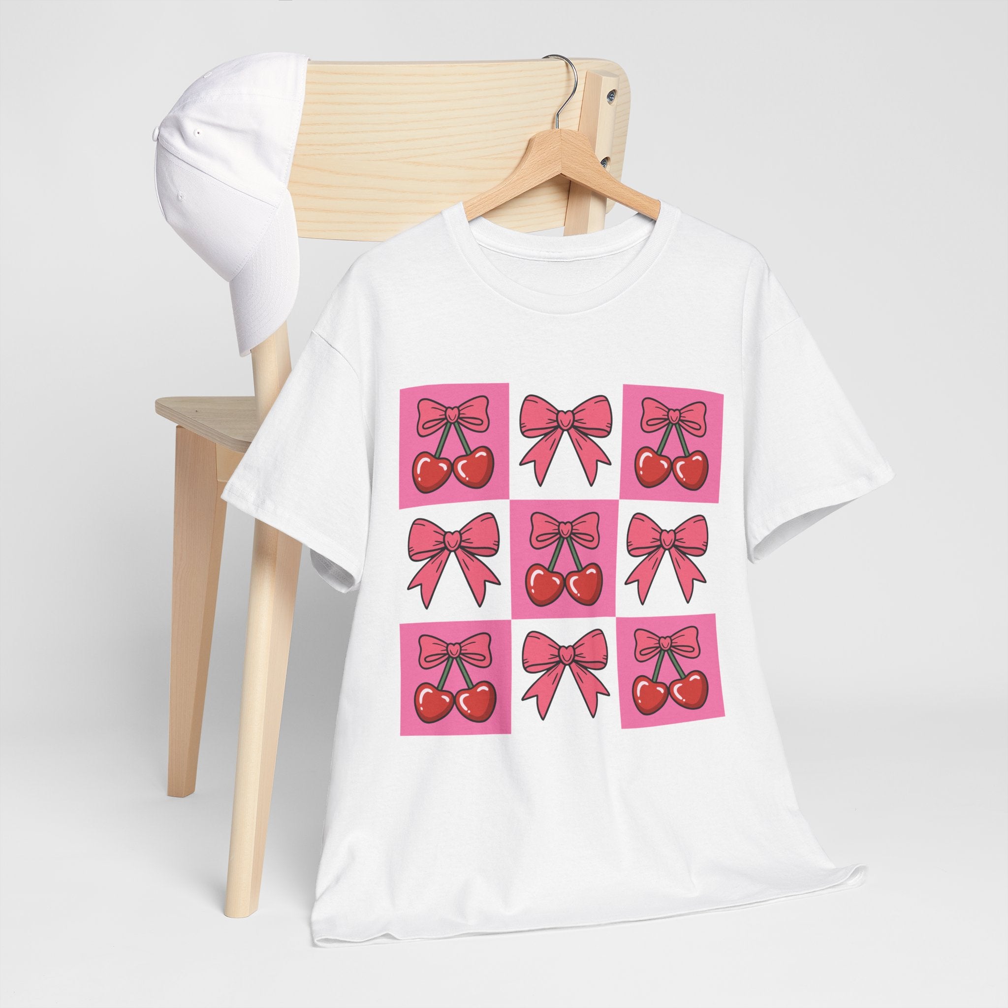 Cherry & Pink Bow Checkered Unisex Cotton Tee
