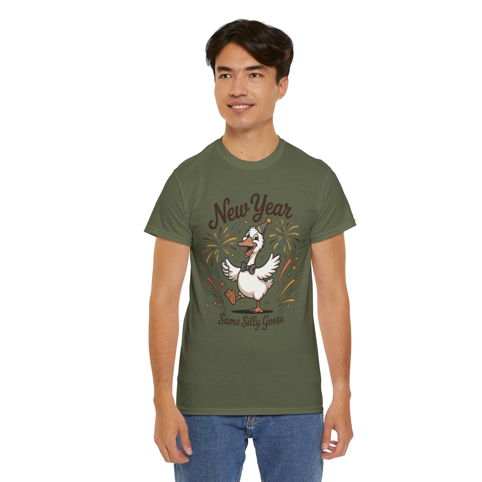 New Year Same Silly Goose T-Shirt — Party Goose Graphic Unisex Cotton Tee