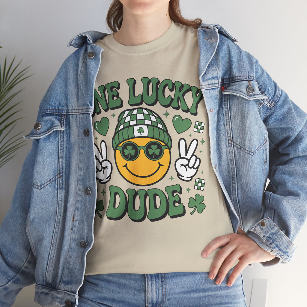 One Lucky Dude Shamrock Tee — St. Patrick's Day Smiley Unisex Cotton Tshirt